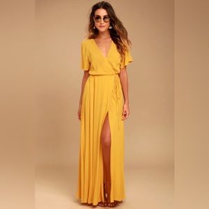 Lulu’s Much Obliged Golden Yellow Wrap Maxi Dress